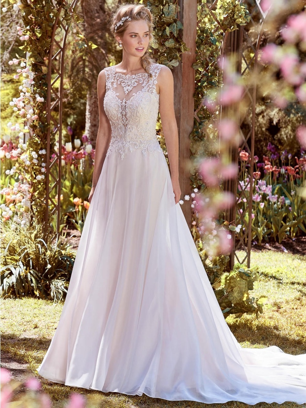 Rebecca Ingram Joyce Ivory Over Soft Blush Lace Wedding Dress Illusion